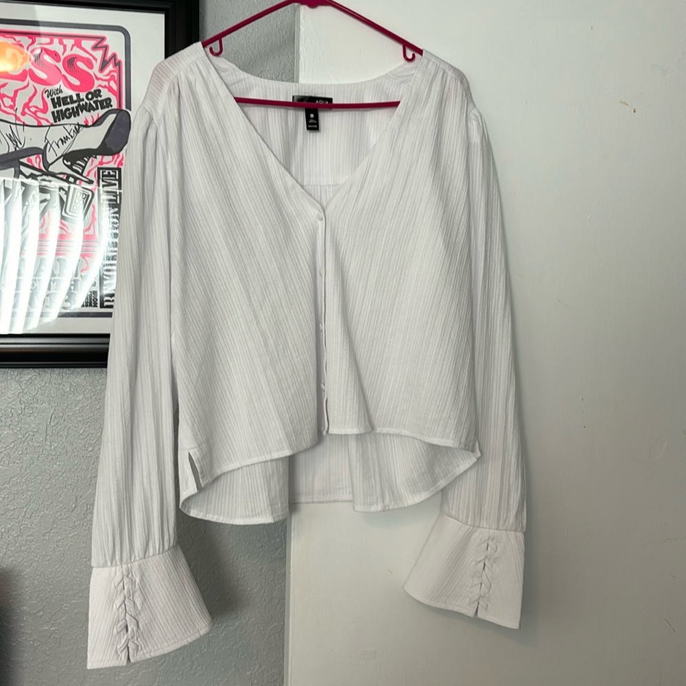 Aqua High Low White Button Up Blouse